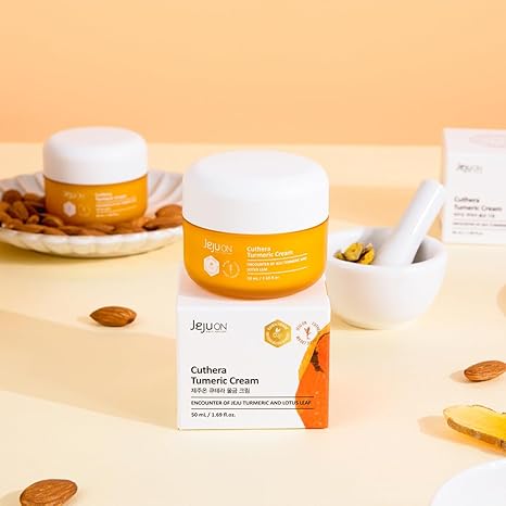 Cuthera Turmeric Korean Cream 1.69 Fl Oz - Vegan, Anti-Aging, Hydrating, Moisturizing Skincare and Jeju Natural Ingredients Turmeric, Pore care, Skin Calming