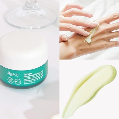 Cuthera Green Mandarin Moisturizing Cream 1.69 Fl Oz Jeju Citrus skin Soothing Vitamin Rich Hydrating, Sensitive Skin, Quick Absorption, Oil Water Balance Care, Non Irritating Korean Beauty