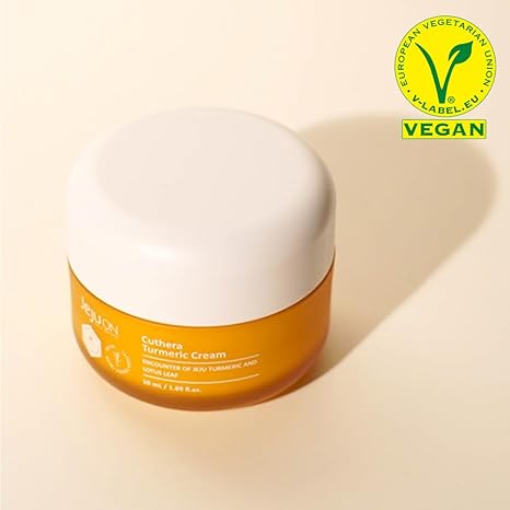 Cuthera Turmeric Korean Cream 1.69 Fl Oz - Vegan, Anti-Aging, Hydrating, Moisturizing Skincare and Jeju Natural Ingredients Turmeric, Pore care, Skin Calming