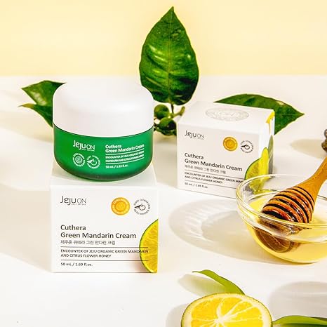 Cuthera Green Mandarin Moisturizing Cream 1.69 Fl Oz Jeju Citrus skin Soothing Vitamin Rich Hydrating, Sensitive Skin, Quick Absorption, Oil Water Balance Care, Non Irritating Korean Beauty