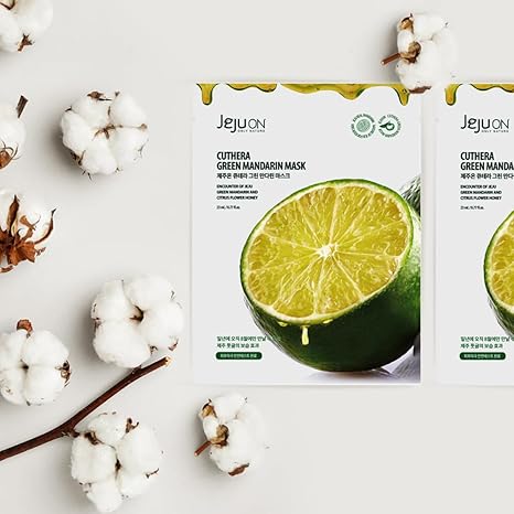 Jeju Cuthera Green Mandarin Vitamin Korea Mask Pack 0.77 Fl Oz X 8EA - Organic, Hydrating, Nourishing, Essential Oil Scented
